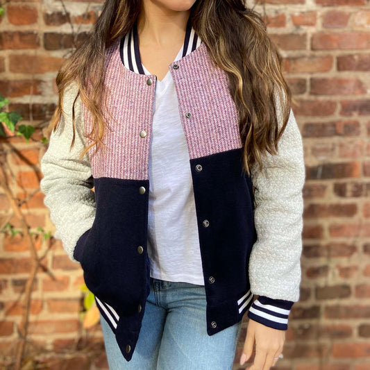 The Alexa Jacket Navy, Dark Pink and Grey Waffle